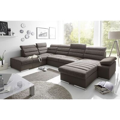 Fun Moebel Couchgarnitur PASCARA U-Form mit Schlaffunktion-Braun /Ottomane Rechts Fun Moebel Couchgarnitur PASCARA U-Form mit Schlaffunktion-Braun /Ottomane Rechts