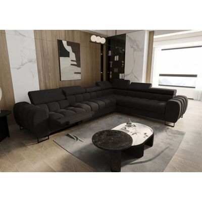 Fun Moebel Ecksofa Schlafsofa BASTIEN RELAX in Stoff Gemma Dunkelgrau Ottomane Rechts Fun Moebel Ecksofa Schlafsofa BASTIEN RELAX in Stoff Gemma Dunkelgrau Ottomane Rechts