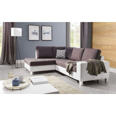 Fun Moebel Ecksofa Schlafsofa PABLO Weiss / Braun Ottomane Links Fun Moebel Ecksofa Schlafsofa PABLO Weiss / Braun Ottomane Links