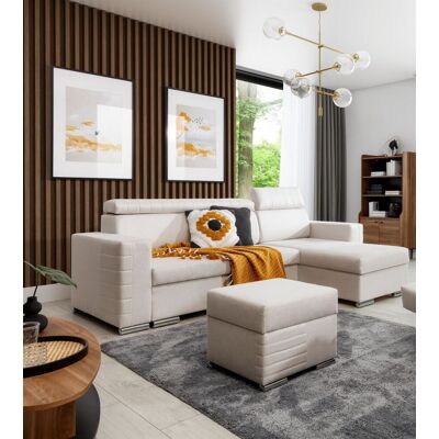 Fun Möbel Ecksofa Schlafsofa inkl. Hocker CANTON Stoff Liverpool Pearl Ottomane Rechts Fun Möbel Ecksofa Schlafsofa inkl. Hocker CANTON Stoff Liverpool Pearl Ottomane Rechts