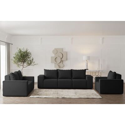 Fun Möbel Sofaset Designersofa ESTELLE 3-2-1 mit Schlaffunktion Stoff Opera Velvet Schwarz Fun Möbel Sofaset Designersofa ESTELLE 3-2-1 mit Schlaffunktion Stoff Opera Velvet Schwarz