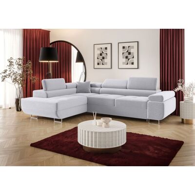 Fun Möbel Ecksofa Schlafsofa Sofa MONARO Stoff Poso Hellgrau Ottomane Links Fun Möbel Ecksofa Schlafsofa Sofa MONARO Stoff Poso Hellgrau Ottomane Links