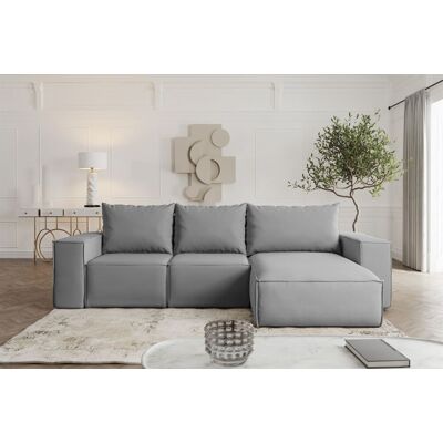 Fun Möbel Ecksofa mit Schlaffunktion ESTELLE in Stoff Opera Velvet Grau Ottomane Rechts Fun Möbel Ecksofa mit Schlaffunktion ESTELLE in Stoff Opera Velvet Grau Ottomane Rechts