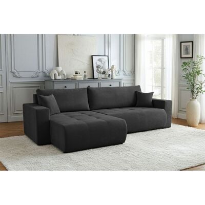 Fun Möbel Ecksofa Schlafsofa Sofa ARMARI in Stoff Wind Schwarz Ottomane Rechts Fun Möbel Ecksofa Schlafsofa Sofa ARMARI in Stoff Wind Schwarz Ottomane Rechts