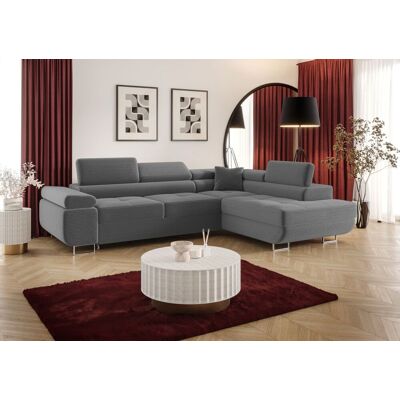 Fun Möbel Ecksofa Schlafsofa Sofa MONARO Stoff Poso Grau Ottomane Rechts Fun Möbel Ecksofa Schlafsofa Sofa MONARO Stoff Poso Grau Ottomane Rechts
