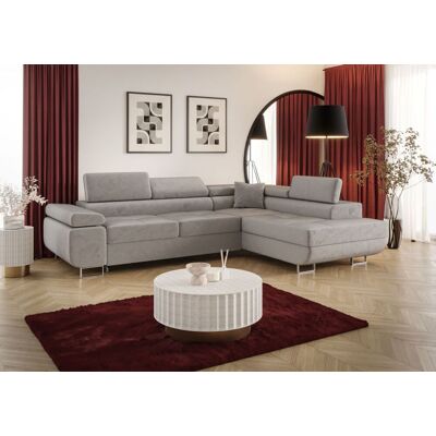 Fun Möbel Ecksofa Schlafsofa Sofa MONARO Stoff Monolith Hellgrau Ottomane Rechts Fun Möbel Ecksofa Schlafsofa Sofa MONARO Stoff Monolith Hellgrau Ottomane Rechts