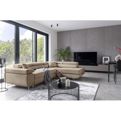 Fun Moebel Ecksofa Schlafsofa SARRA in Stoff Cover Beige Ottomane Rechts Fun Moebel Ecksofa Schlafsofa SARRA in Stoff Cover Beige Ottomane Rechts