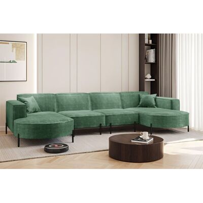 Fun Möbel Wohnlandschaft U-Form Sofa VALENCIA XL in Stoff Noel Grün Fun Möbel Wohnlandschaft U-Form Sofa VALENCIA XL in Stoff Noel Grün
