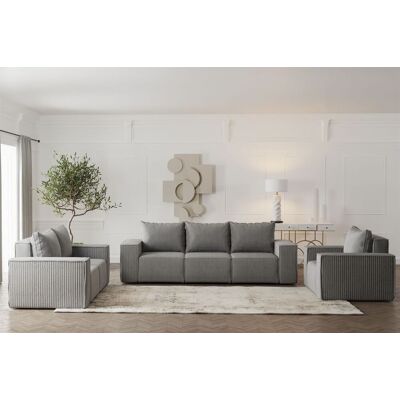 Fun Möbel Sofaset Designersofa ESTELLE 3-2-1 mit Schlaffunktion in Stoff Poso Grau Fun Möbel Sofaset Designersofa ESTELLE 3-2-1 mit Schlaffunktion in Stoff Poso Grau