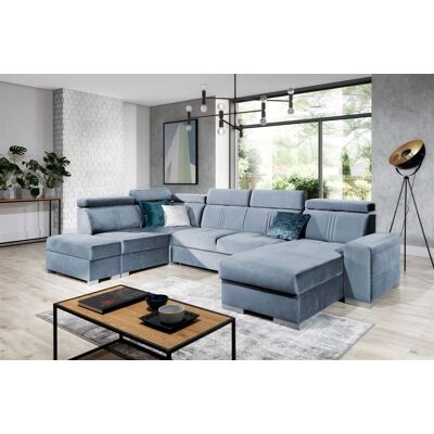 Fun Moebel Wohnlandschaft Schlafsofa NOLAN inkl USB Stoff Monolith Hellblau Ottomane Rechts Fun Moebel Wohnlandschaft Schlafsofa NOLAN inkl USB Stoff Monolith Hellblau Ottomane Rechts