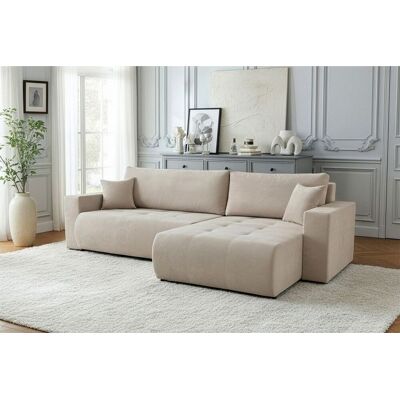 Fun Möbel Ecksofa Schlafsofa Sofa ARMARI in Stoff Wind Beige Ottomane Links Fun Möbel Ecksofa Schlafsofa Sofa ARMARI in Stoff Wind Beige Ottomane Links