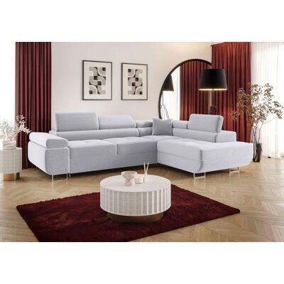 Fun Möbel Ecksofa Schlafsofa Sofa MONARO Stoff Poso Hellgrau Ottomane Rechts Fun Möbel Ecksofa Schlafsofa Sofa MONARO Stoff Poso Hellgrau Ottomane Rechts