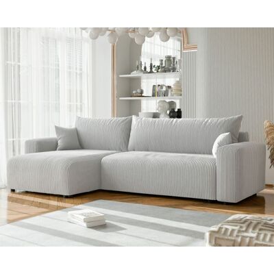 Fun Möbel Ecksofa mit Schlaffunktion LUNA MAX in Stoff Poso Hellgrau Ottomane Links Fun Möbel Ecksofa mit Schlaffunktion LUNA MAX in Stoff Poso Hellgrau Ottomane Links