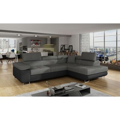 Fun Moebel Ecksofa Schlafsofa SARRA Stoff Soft- Sawana Schwarz-Dunkelgrau Ottomane Rechts Fun Moebel Ecksofa Schlafsofa SARRA Stoff Soft- Sawana Schwarz-Dunkelgrau Ottomane Rechts
