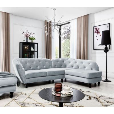 Fun Moebel - CHARLOTTE - Hellgrau Velvet - Ottomane rechts - Sofa Fun Moebel - CHARLOTTE - Hellgrau Velvet - Ottomane rechts - Sofa