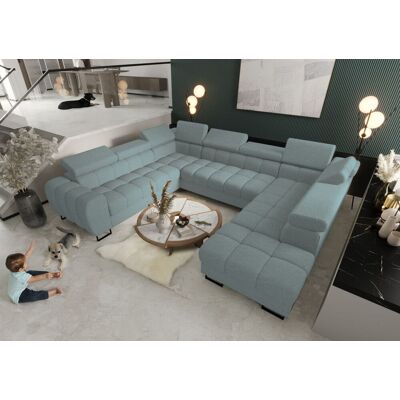 Fun Moebel Wohnlandschaft Schlafsofa BASTIEN XL in Stoff Aragon Türkis Ottomane Rechts Fun Moebel Wohnlandschaft Schlafsofa BASTIEN XL in Stoff Aragon Türkis Ottomane Rechts