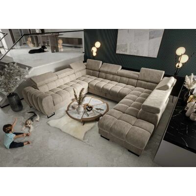 Fun Moebel Wohnlandschaft Schlafsofa BASTIEN XL in Stoff Terra Beige Ottomane Rechts Fun Moebel Wohnlandschaft Schlafsofa BASTIEN XL in Stoff Terra Beige Ottomane Rechts