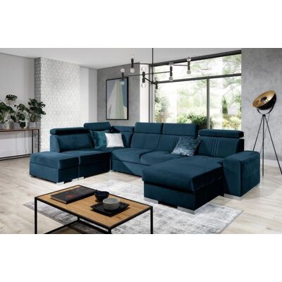 Fun Moebel Wohnlandschaft Schlafsofa NOLAN inkl. USB in Stoff Element Blau Ottomane Rechts Fun Moebel Wohnlandschaft Schlafsofa NOLAN inkl. USB in Stoff Element Blau Ottomane Rechts