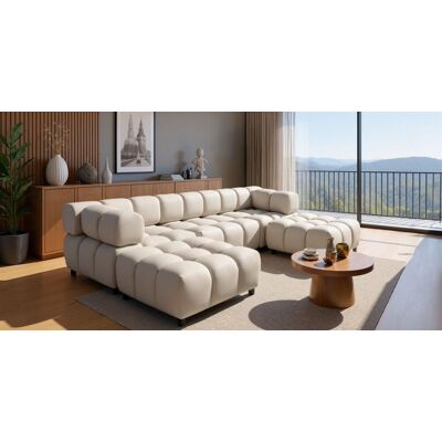 Fun Möbel Sofa Designersofa FLOW 3-Sitzer inkl. 2 x Polsterhocker Stoff Bluvel Creme Fun Möbel Sofa Designersofa FLOW 3-Sitzer inkl. 2 x Polsterhocker Stoff Bluvel Creme