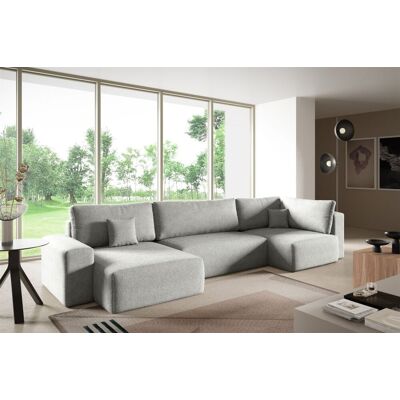 Fun Möbel Wohnlandschaft mit Schlaffunktion ARONA XL Stoff Centaur Hellgrau Ottomane Links Fun Möbel Wohnlandschaft mit Schlaffunktion ARONA XL Stoff Centaur Hellgrau Ottomane Links