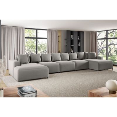 Fun Möbel Wohnlandschaft Sofa U-Form Designersofa MEGAN XL in Stoff Salvador Hellgrau Fun Möbel Wohnlandschaft Sofa U-Form Designersofa MEGAN XL in Stoff Salvador Hellgrau