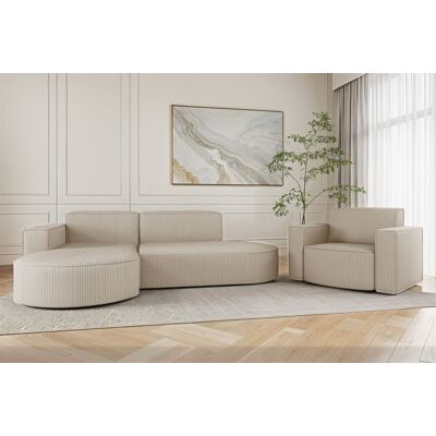 Fun Möbel Sofa Set 2-teilig Sessel und Ecksofa PALMA XS Stoff Scala Sand Ottomane Links Fun Möbel Sofa Set 2-teilig Sessel und Ecksofa PALMA XS Stoff Scala Sand Ottomane Links