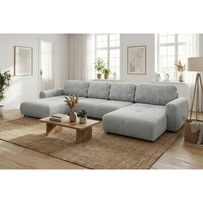 Fun Möbel Wohnlandschaft mit Schlaffunktion BRUSK MAX Sofa in Stoff Pop Hellgrau Fun Möbel Wohnlandschaft mit Schlaffunktion BRUSK MAX Sofa in Stoff Pop Hellgrau