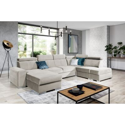 Fun Moebel Wohnlandschaft Schlafsofa NOLAN inkl. USB Stoff Monolith Beige Ottomane Links Fun Moebel Wohnlandschaft Schlafsofa NOLAN inkl. USB Stoff Monolith Beige Ottomane Links