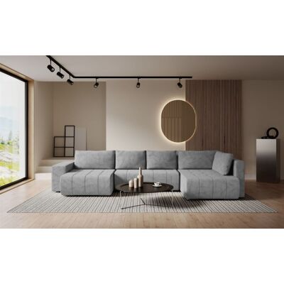 Fun Möbel Wohnlandschaft Schlafsofa ARMANDA in Stoff Blur Silbergrau langer Schenkel Re... Fun Möbel Wohnlandschaft Schlafsofa ARMANDA in Stoff Blur Silbergrau langer Schenkel Re...
