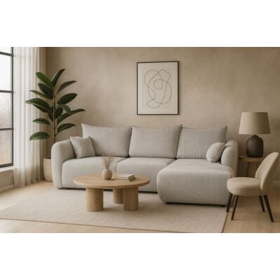 Fun Möbel Ecksofa mit Schlaffunktion RUDEN Sofa in Stoff Raven Hellgrau Ottomane Rechts Fun Möbel Ecksofa mit Schlaffunktion RUDEN Sofa in Stoff Raven Hellgrau Ottomane Rechts