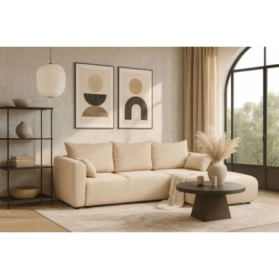 Fun Möbel Ecksofa mit Schlaffunktion RUDEN Sofa in Stoff Raven Creme Ottomane Rechts Fun Möbel Ecksofa mit Schlaffunktion RUDEN Sofa in Stoff Raven Creme Ottomane Rechts
