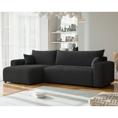 Fun Möbel Ecksofa mit Schlaffunktion LUNA MAX in Stoff Poso Schwarz Ottomane Links Fun Möbel Ecksofa mit Schlaffunktion LUNA MAX in Stoff Poso Schwarz Ottomane Links
