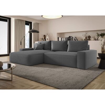 Fun Möbel Ecksofa Schlafsofa Sofa WALKEN Stoff Poso Grau Ottomane Links Fun Möbel Ecksofa Schlafsofa Sofa WALKEN Stoff Poso Grau Ottomane Links