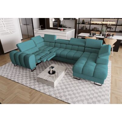Fun Moebel Wohnlandschaft Schlafsofa BASTIEN RELAX in Stoff Moly Türkis Ottomane Rechts Fun Moebel Wohnlandschaft Schlafsofa BASTIEN RELAX in Stoff Moly Türkis Ottomane Rechts