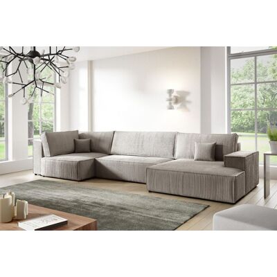 Fun Möbel Wohnlandschaft Schlafsofa CORUNIA Stoff Poso Hellbraun Ottomane Rechts Fun Möbel Wohnlandschaft Schlafsofa CORUNIA Stoff Poso Hellbraun Ottomane Rechts