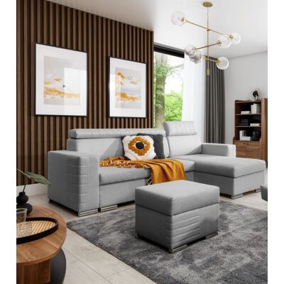 Fun Möbel Ecksofa Schlafsofa inkl. Hocker CANTON Stoff Liverpool Grau Ottomane Rechts Fun Möbel Ecksofa Schlafsofa inkl. Hocker CANTON Stoff Liverpool Grau Ottomane Rechts