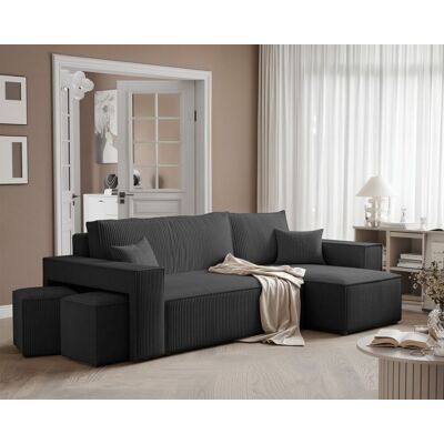 Fun Möbel Ecksofa Schlafsofa Sofa ADARA inkl. Hocker Stoff Poso Schwarz Ottomane Rechts Fun Möbel Ecksofa Schlafsofa Sofa ADARA inkl. Hocker Stoff Poso Schwarz Ottomane Rechts