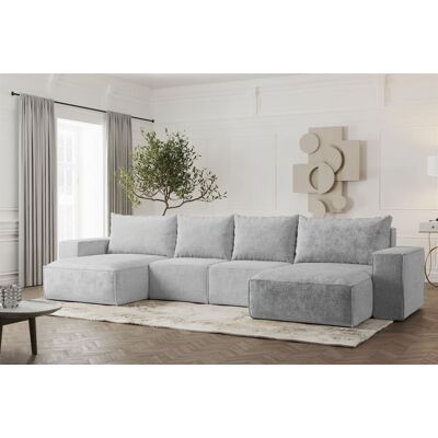 Fun Möbel Wohnlandschaft U-Form Sofa ESTELLE in Stoff Abriamo Hellgrau Fun Möbel Wohnlandschaft U-Form Sofa ESTELLE in Stoff Abriamo Hellgrau