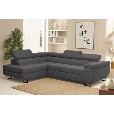 Fun Möbel Ecksofa Sofa mit Schlaffunktion METZ Stoff Poso Dunkelgrau Ottomane Links Fun Möbel Ecksofa Sofa mit Schlaffunktion METZ Stoff Poso Dunkelgrau Ottomane Links