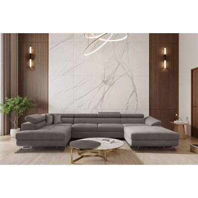 Fun Möbel Wohnlandschaft Schlafsofa Sofa CARMELO in Stoff Nova Grau Ottomane Rechts Fun Möbel Wohnlandschaft Schlafsofa Sofa CARMELO in Stoff Nova Grau Ottomane Rechts