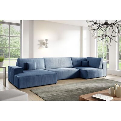 Fun Möbel Wohnlandschaft Schlafsofa CORUNIA Stoff Poso Blau Ottomane Links Fun Möbel Wohnlandschaft Schlafsofa CORUNIA Stoff Poso Blau Ottomane Links