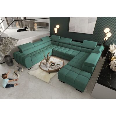 Fun Moebel Wohnlandschaft Schlafsofa BASTIEN XL in Stoff Moly Grün Ottomane Rechts Fun Moebel Wohnlandschaft Schlafsofa BASTIEN XL in Stoff Moly Grün Ottomane Rechts