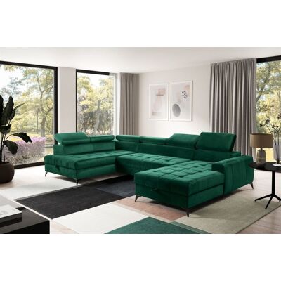 Fun Möbel Wohnlandschaft Schlafsofa AGNESA Stoff Salvador Dunkelgrün Ottomane Rechts Fun Möbel Wohnlandschaft Schlafsofa AGNESA Stoff Salvador Dunkelgrün Ottomane Rechts