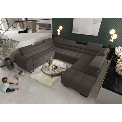 Fun Moebel Wohnlandschaft Schlafsofa BASTIEN XL in Stoff Aragon Dunkelgrau Ottomane Rechts Fun Moebel Wohnlandschaft Schlafsofa BASTIEN XL in Stoff Aragon Dunkelgrau Ottomane Rechts