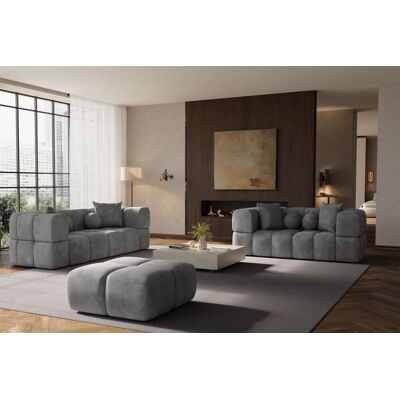 Fun Möbel Sofaset Designersofas VEGA 3-2 inkl. Hocker in Stoff Egon Grau Fun Möbel Sofaset Designersofas VEGA 3-2 inkl. Hocker in Stoff Egon Grau