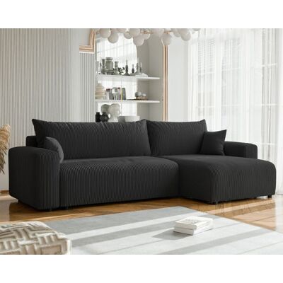 Fun Möbel Ecksofa mit Schlaffunktion LUNA MAX in Stoff Poso Schwarz Ottomane Rechts Fun Möbel Ecksofa mit Schlaffunktion LUNA MAX in Stoff Poso Schwarz Ottomane Rechts