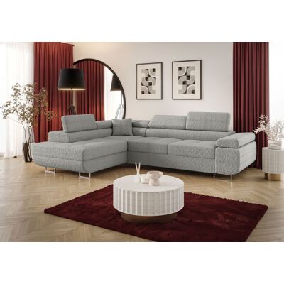 Fun Möbel Ecksofa Schlafsofa Sofa MONARO Stoff Quelle Hellgrau Ottomane Links Fun Möbel Ecksofa Schlafsofa Sofa MONARO Stoff Quelle Hellgrau Ottomane Links