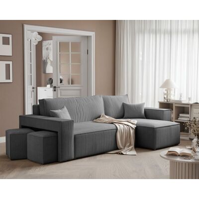 Fun Möbel Ecksofa Schlafsofa Sofa ADARA inkl. Hocker Stoff Poso Grau Ottomane Rechts Fun Möbel Ecksofa Schlafsofa Sofa ADARA inkl. Hocker Stoff Poso Grau Ottomane Rechts
