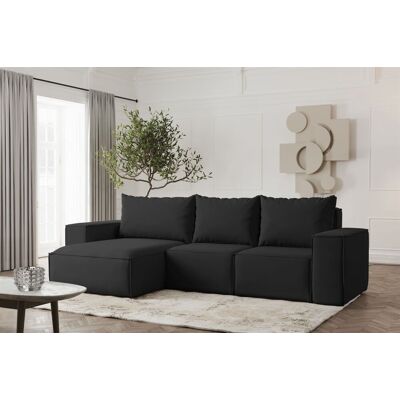 Fun Möbel Ecksofa Designersofa ESTELLE in Stoff Opera Velvet Schwarz Ottomane Links Fun Möbel Ecksofa Designersofa ESTELLE in Stoff Opera Velvet Schwarz Ottomane Links