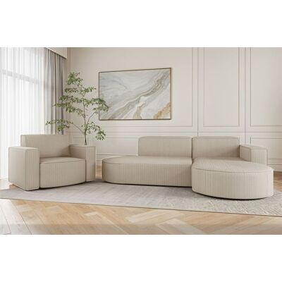 Fun Möbel Sofa Set 2-teilig Sessel und Ecksofa PALMA XS Stoff Scala Sand Ottomane Rechts Fun Möbel Sofa Set 2-teilig Sessel und Ecksofa PALMA XS Stoff Scala Sand Ottomane Rechts